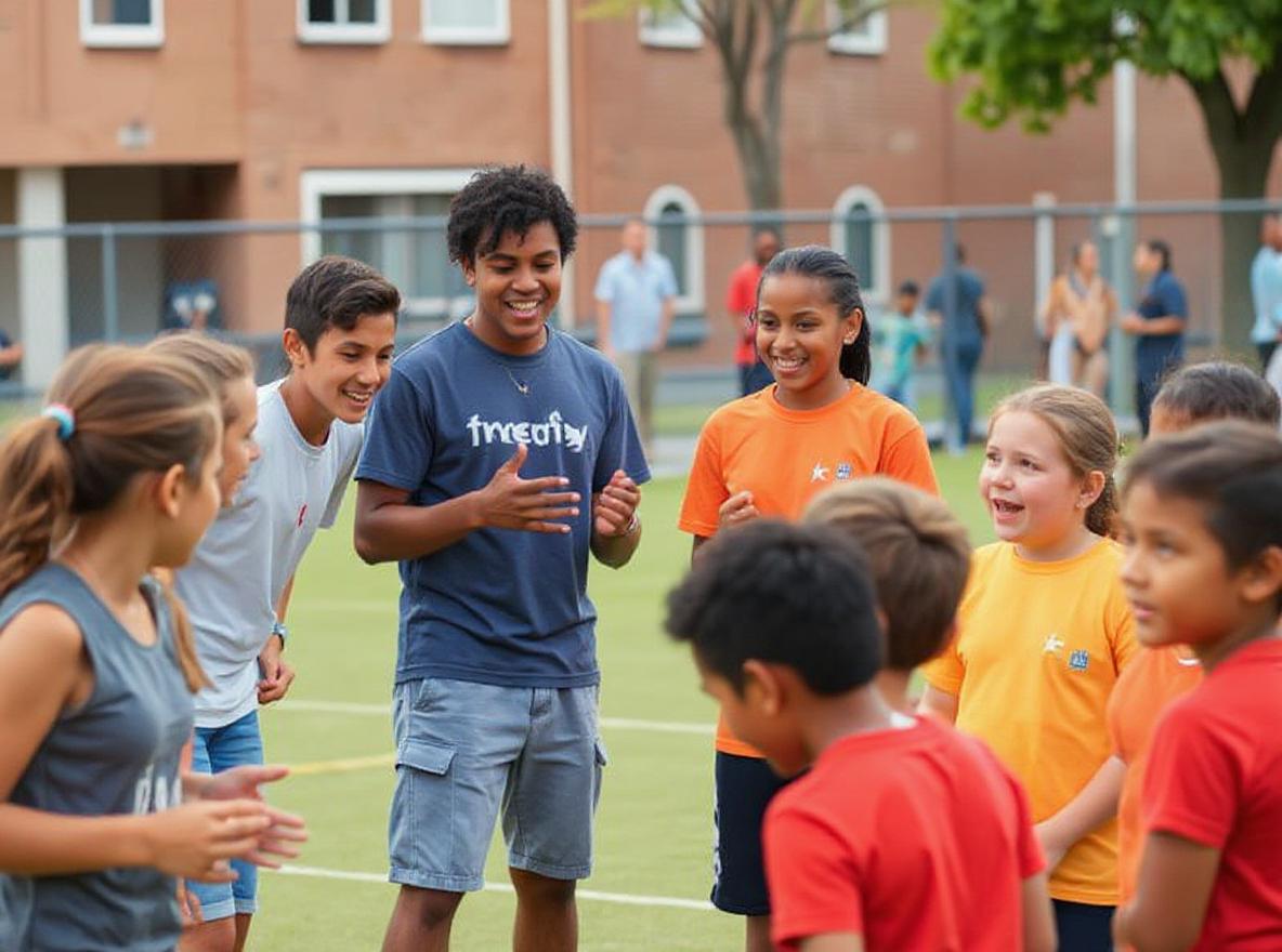 Teen athletes aged 16-18 leading community youth sports camps and clinics